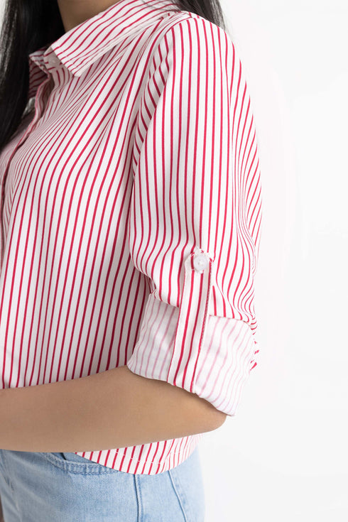 Red Striped Cropped Top